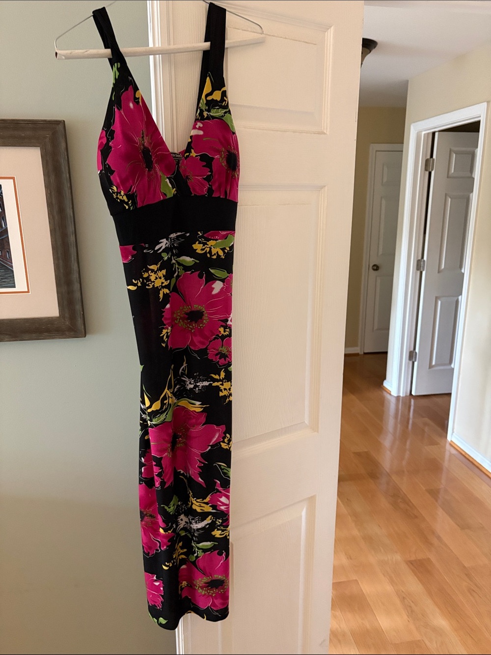 raya sun Black Maxi Dress with Bright Pink Floral Print
